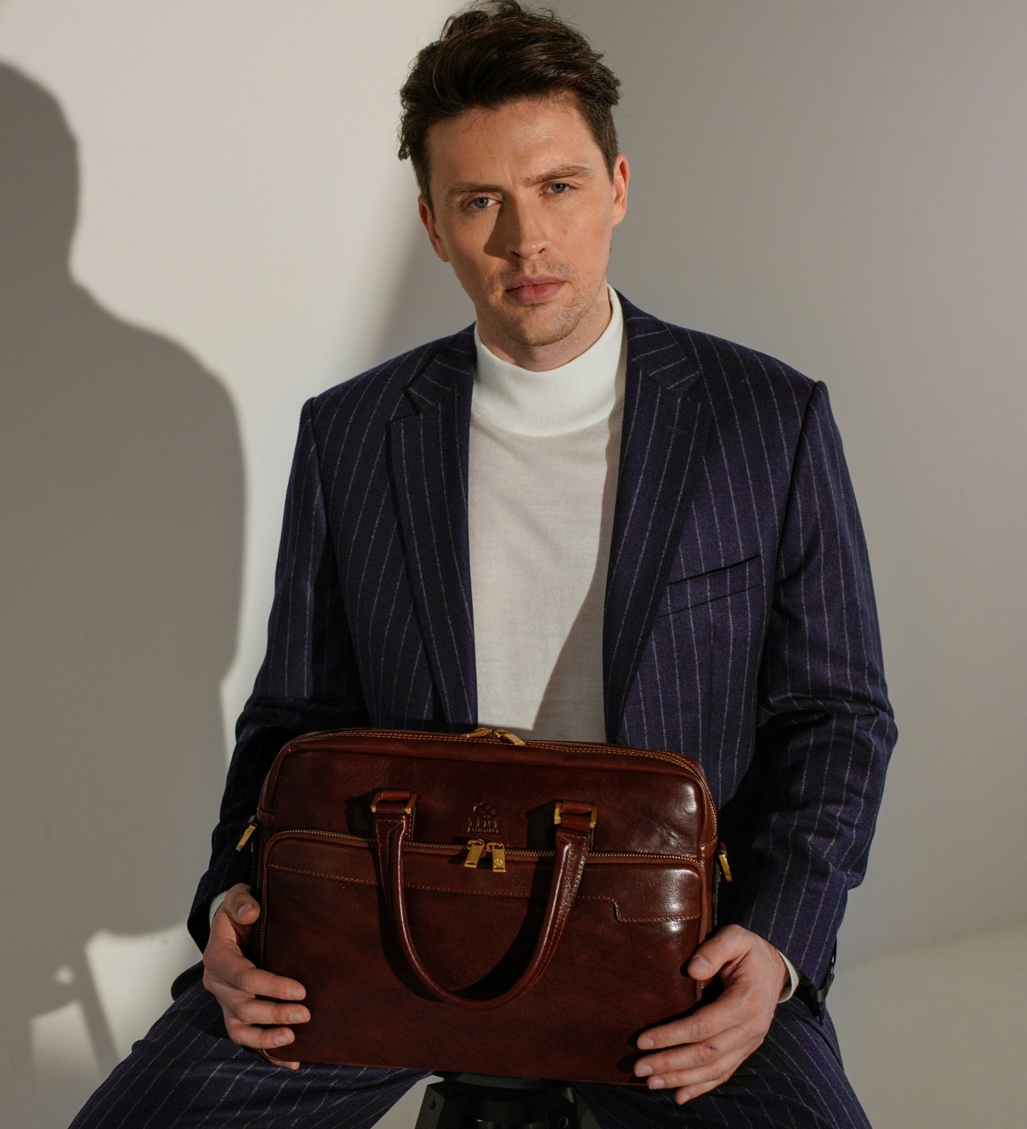 Bruine Leren Briefcase Laptoptas - ORLANDO