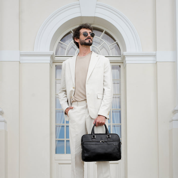 Zwart Leren Briefcase Laptoptas - ORLANDO