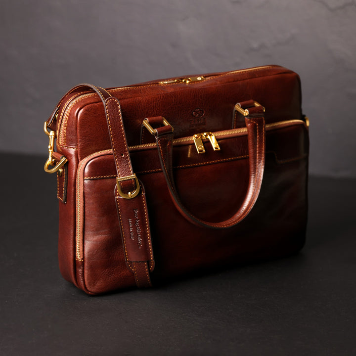 Bruine Leren Briefcase Laptoptas - ORLANDO