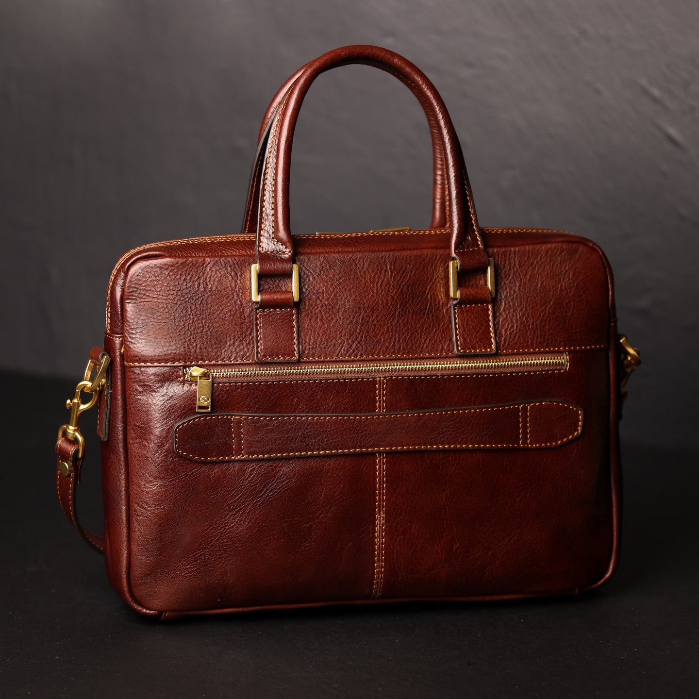 Bruine Leren Briefcase Laptoptas - ORLANDO