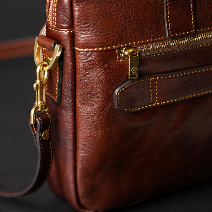 Bruine Leren Briefcase Laptoptas - ORLANDO