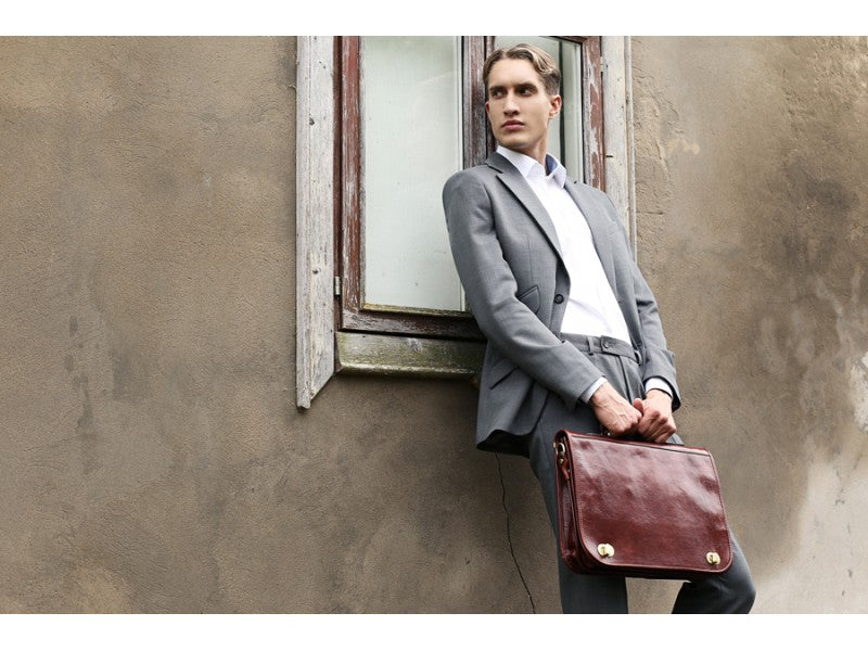 Bruin Leren Briefcase Aktetas - ILLUSIONS