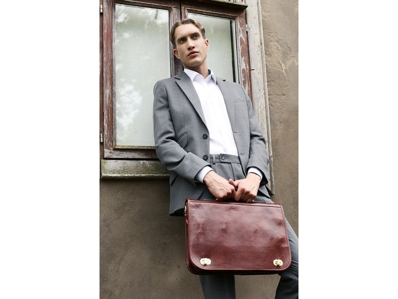 Bruin Leren Briefcase Aktetas - ILLUSIONS