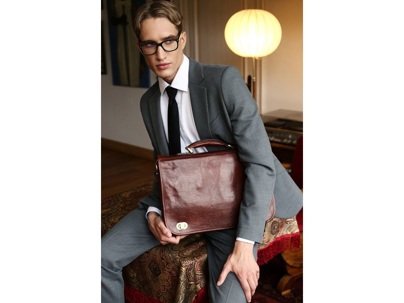 Bruin Leren Briefcase Aktetas - ILLUSIONS