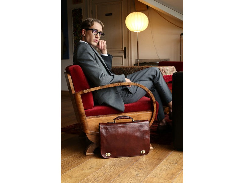 Bruin Leren Briefcase Aktetas - ILLUSIONS