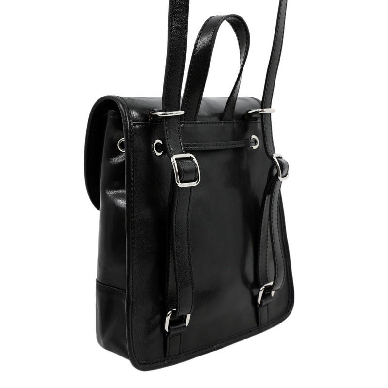 Zwart Volnerf Leren Rugzak, Convertible Schoudertas - The Illiad