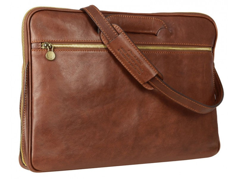 Bruin Lederen Aktetas Laptoptas - BRAVE NEW WORLD