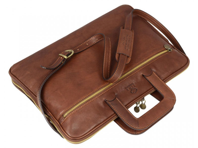 Bruin Lederen Aktetas Laptoptas - BRAVE NEW WORLD