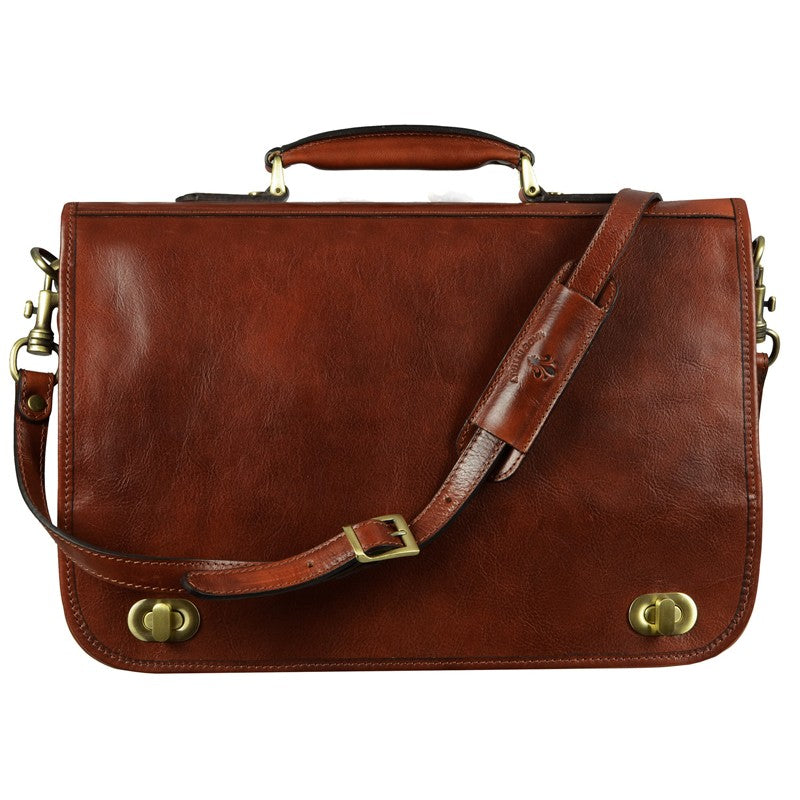 Bruin Leren Briefcase Aktetas - ILLUSIONS