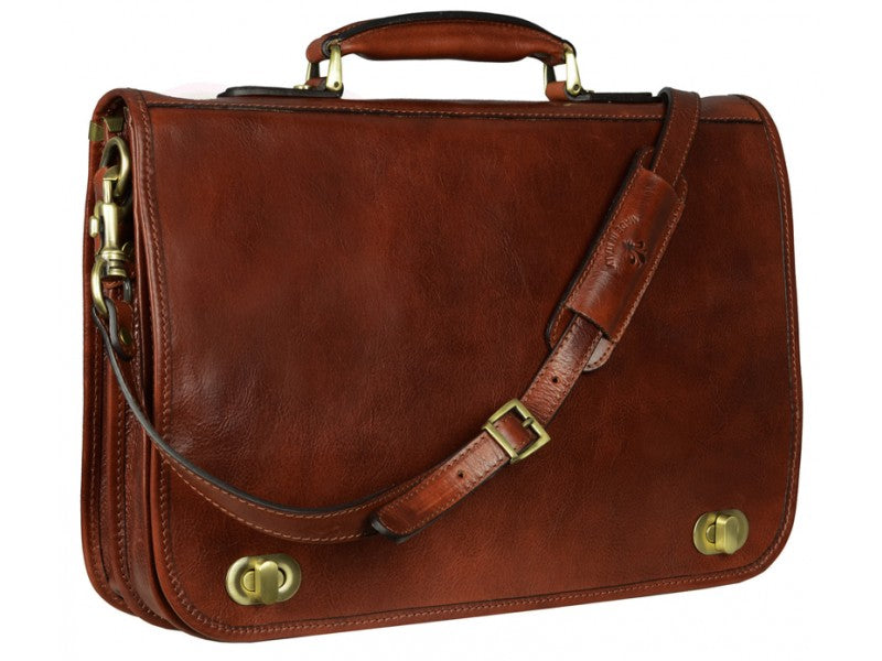 Bruin Leren Briefcase Aktetas - ILLUSIONS