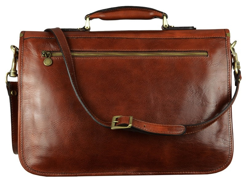 Bruin Leren Briefcase Aktetas - ILLUSIONS