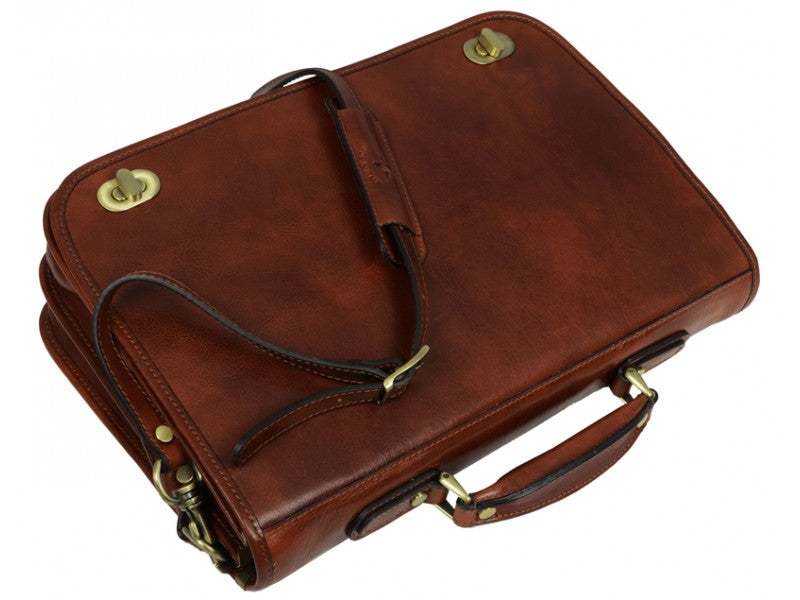 Bruin Leren Briefcase Aktetas - ILLUSIONS