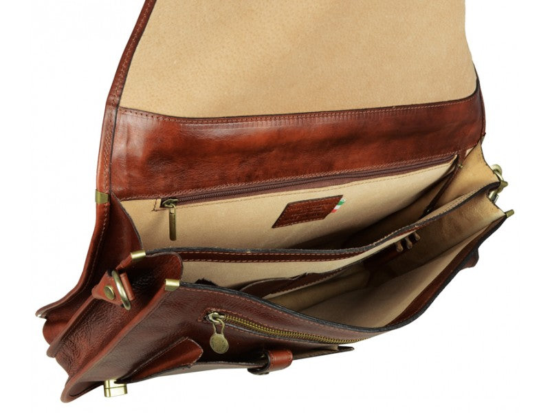 Bruin Leren Briefcase Aktetas - ILLUSIONS