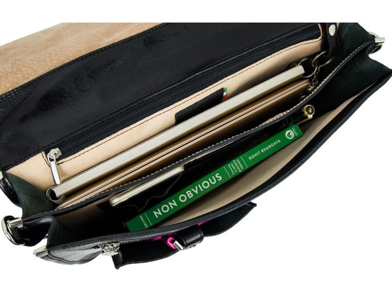 Zwart Leren Briefcase Aktetas - ILLUSIONS