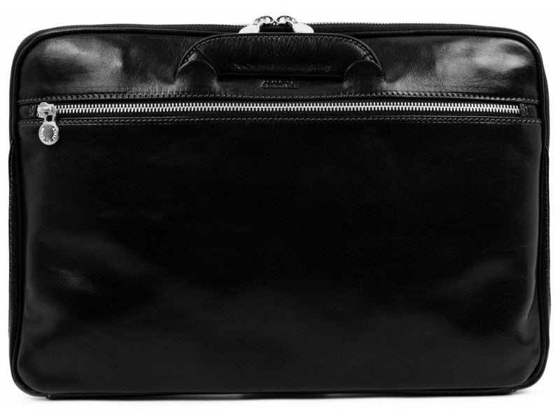 Zwart Lederen Aktetas, Laptoptas- BRAVE NEW WORLD