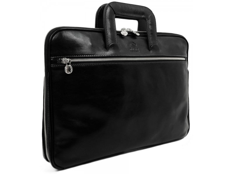 Zwart Lederen Aktetas, Laptoptas- BRAVE NEW WORLD