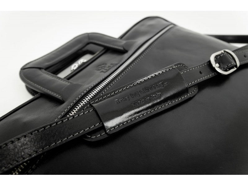 Zwart Lederen Aktetas, Laptoptas- BRAVE NEW WORLD