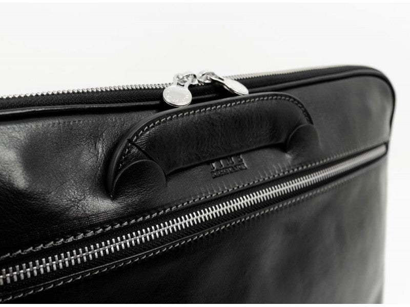 Zwart Lederen Aktetas, Laptoptas- BRAVE NEW WORLD