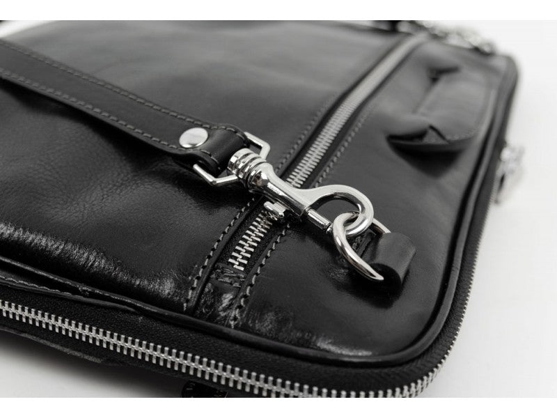 Zwart Lederen Aktetas, Laptoptas- BRAVE NEW WORLD