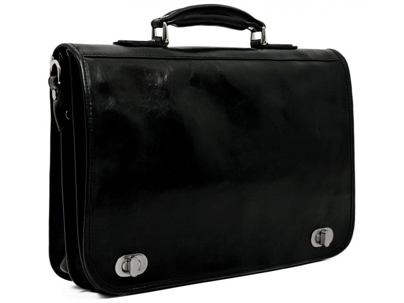 Zwart Leren Briefcase Aktetas - ILLUSIONS