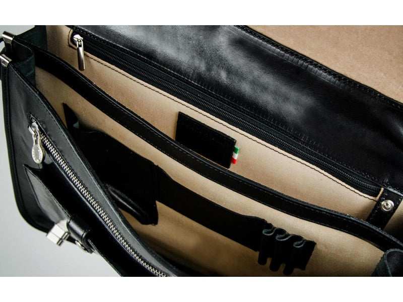 Zwart Leren Briefcase Aktetas - ILLUSIONS