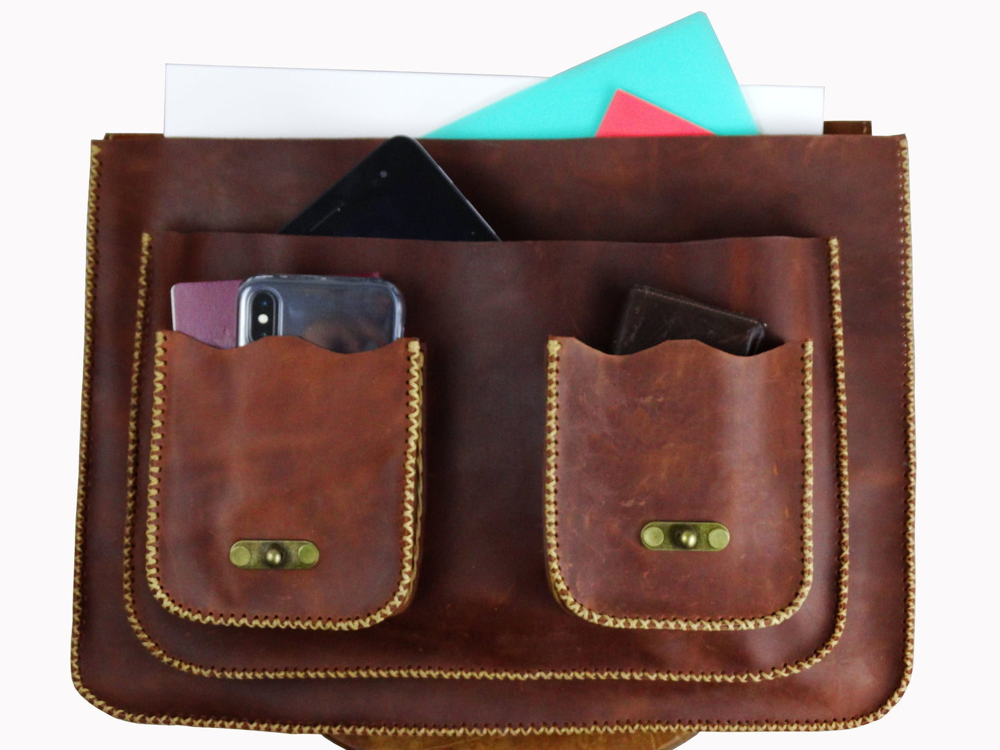Die volle braune Ledertasche - Braun