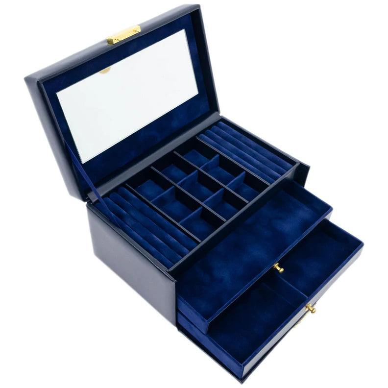 Navy Blue Leren Sieradendoos - Beloved