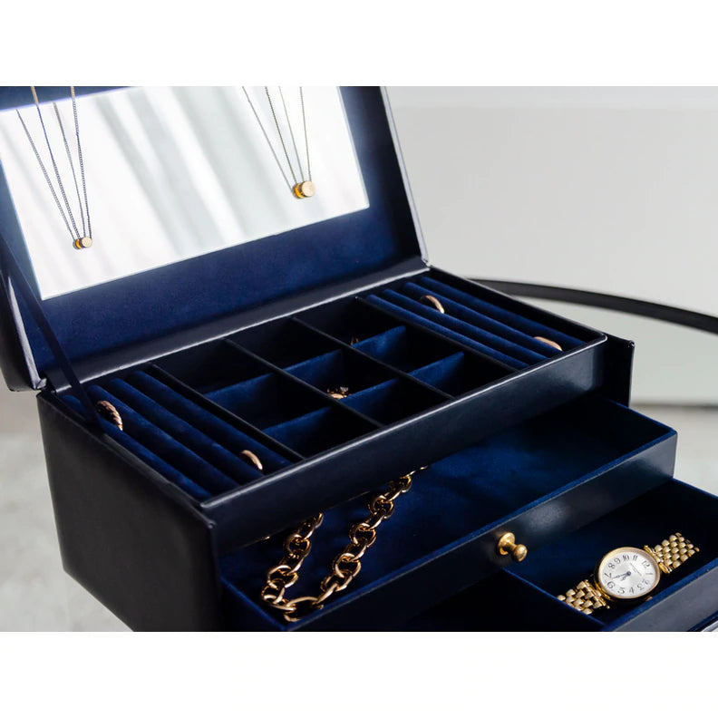 Navy Blue Leren Sieradendoos - Beloved