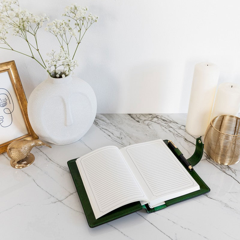 Groene volnerf leren journal met A5 notitieblok - In search of lost time