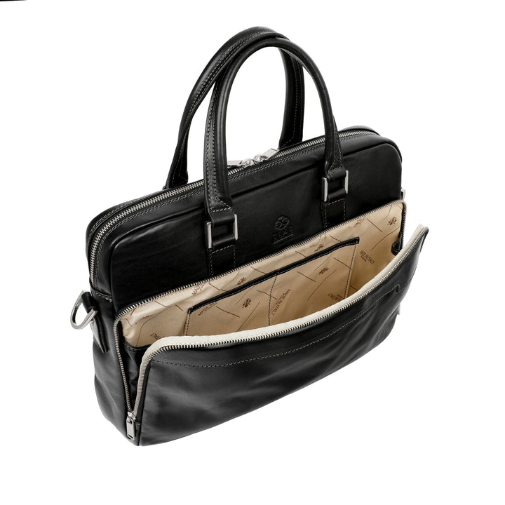 Zwart Leren Briefcase Laptoptas - ORLANDO