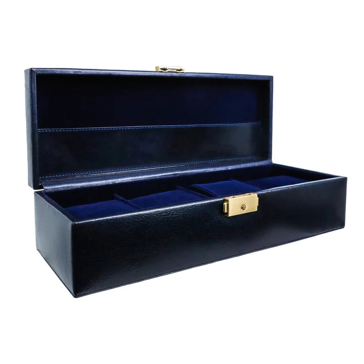 Blauwe Leren Horlogekist, Horloge Organizer - Herzog