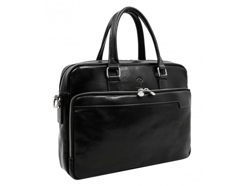 Zwart Leren Briefcase Laptoptas - ORLANDO