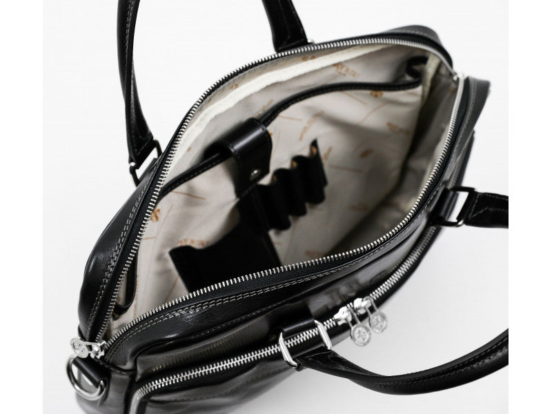 Zwart Leren Briefcase Laptoptas - ORLANDO