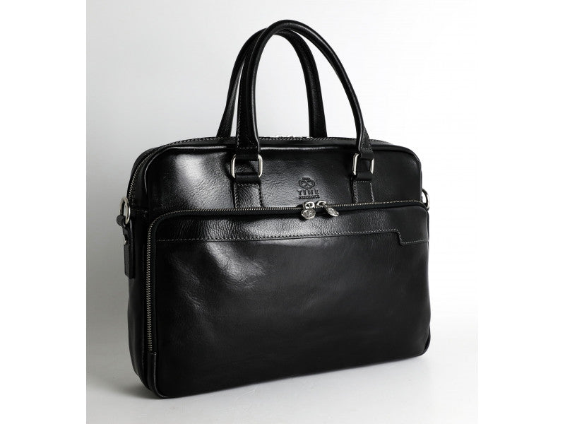 Zwart Leren Briefcase Laptoptas - ORLANDO