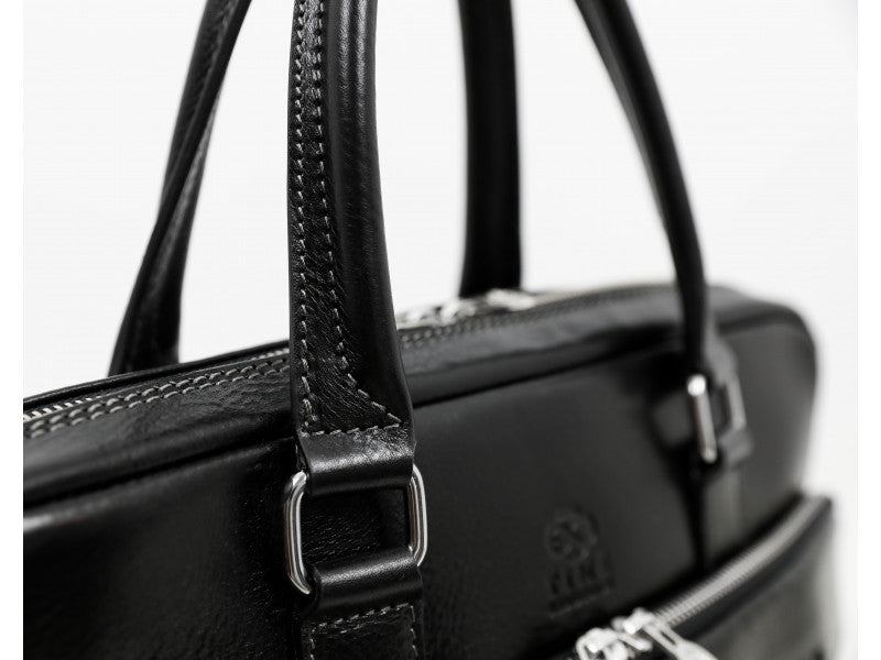 Zwart Leren Briefcase Laptoptas - ORLANDO