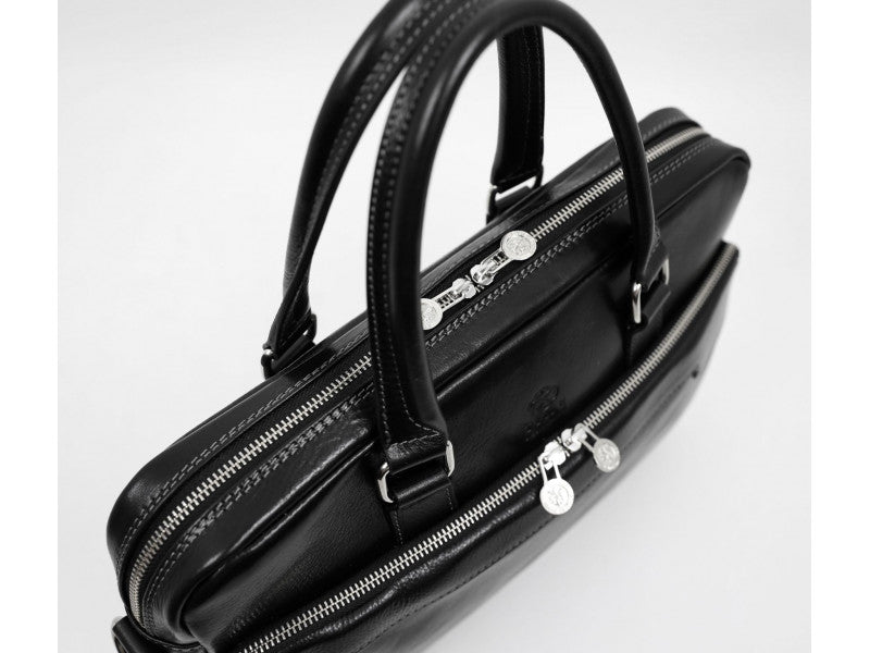 Zwart Leren Briefcase Laptoptas - ORLANDO