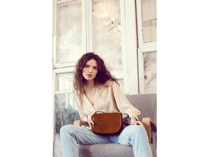 Bruine Leren Cross Body Tas - MOONFLEET