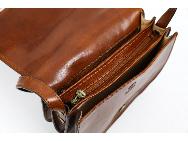 Bruine Leren Cross Body Tas - MOONFLEET