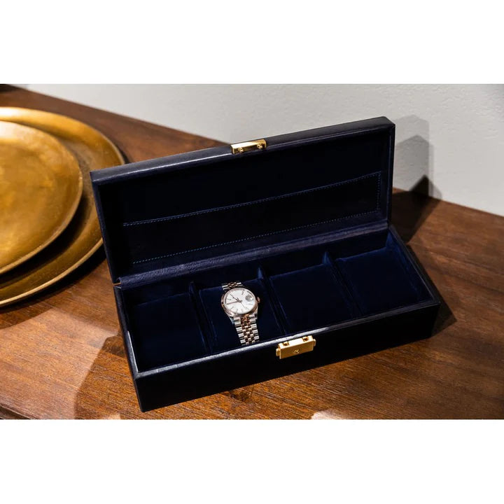 Blauwe Leren Horlogekist, Horloge Organizer - Herzog