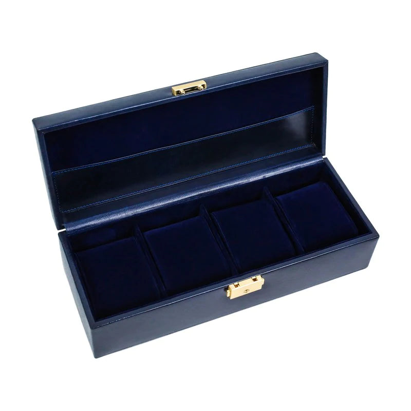 Blauwe Leren Horlogekist, Horloge Organizer - Herzog