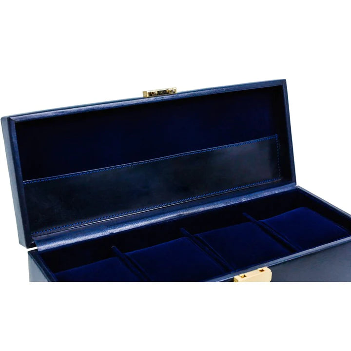 Blauwe Leren Horlogekist, Horloge Organizer - Herzog