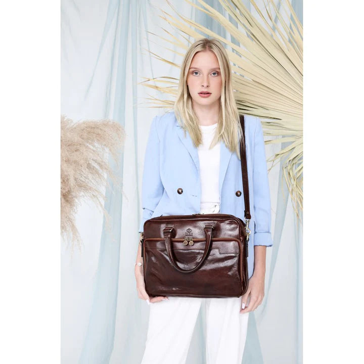 Bruine Leren Briefcase Laptoptas - ORLANDO