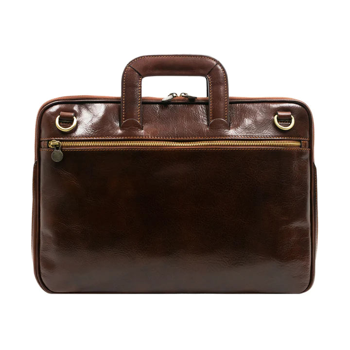 Donker Bruin Lederen Aktetas, Laptoptas- BRAVE NEW WORLD