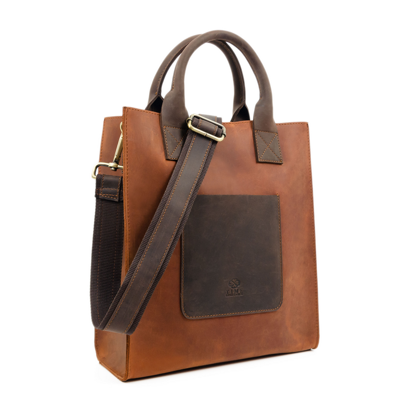 Cognac Genuine Leather Tote Bag - The Republic