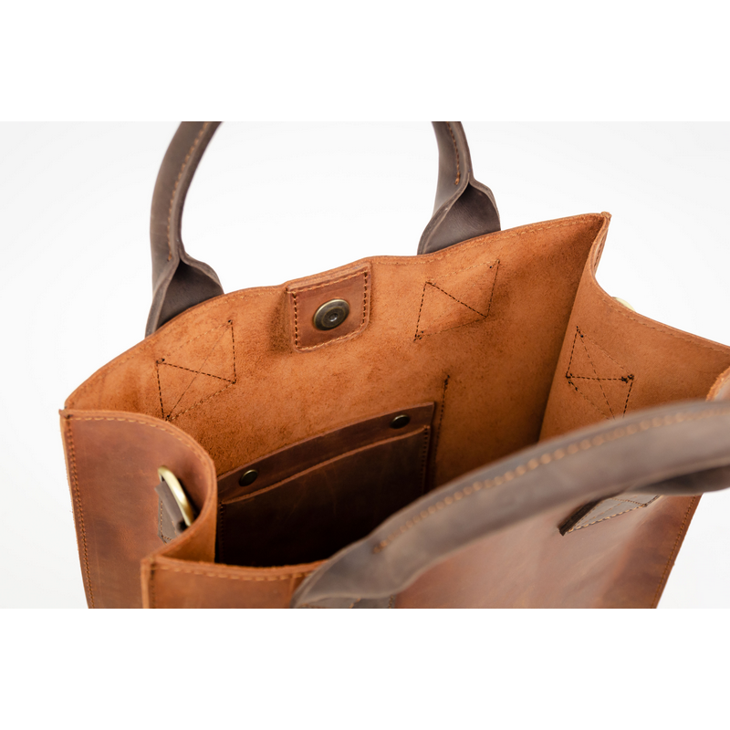 Cognac Genuine Leather Tote Bag - The Republic