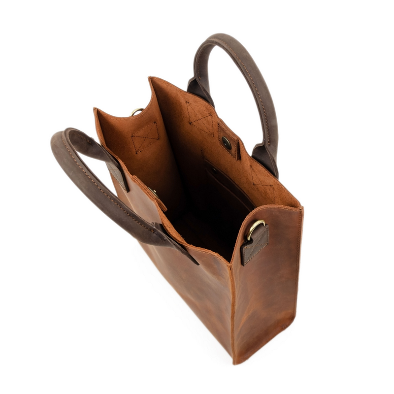Cognac Genuine Leather Tote Bag - The Republic