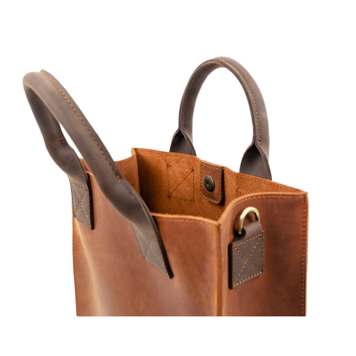 Cognac Genuine Leather Tote Bag - The Republic