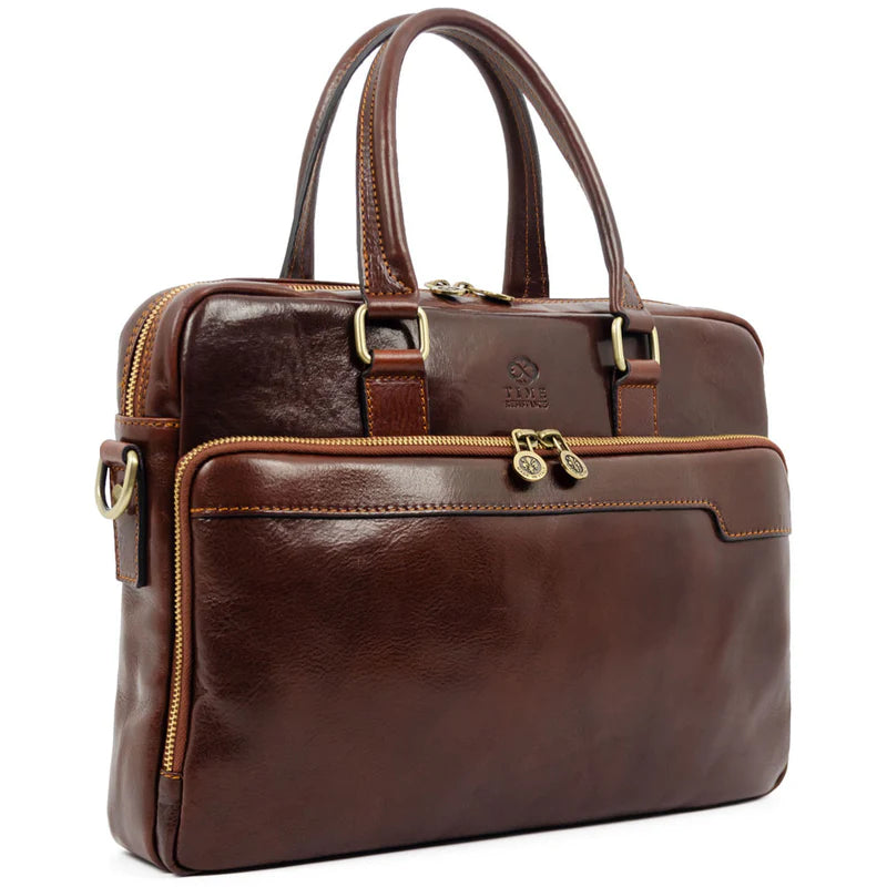 Bruine Leren Briefcase Laptoptas - ORLANDO