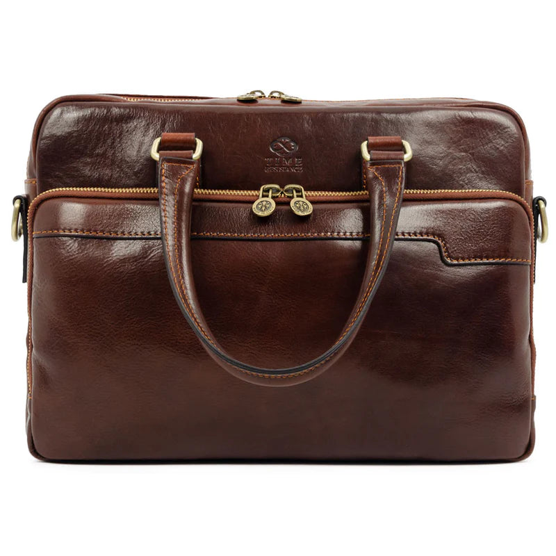 Bruine Leren Briefcase Laptoptas - ORLANDO
