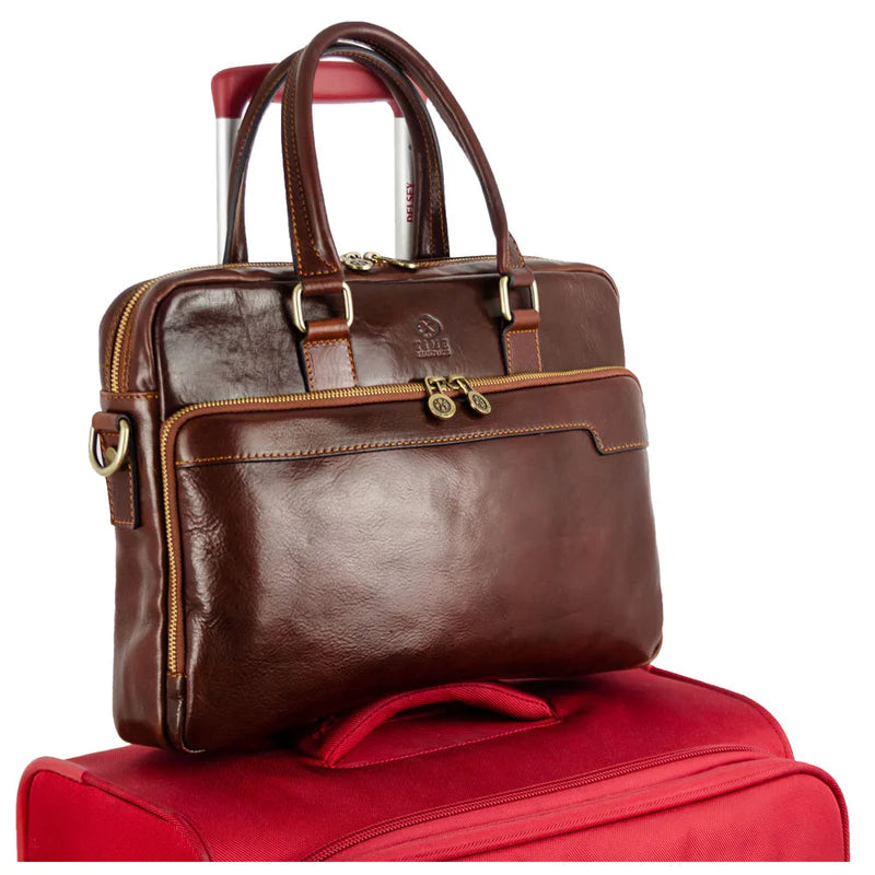 Bruine Leren Briefcase Laptoptas - ORLANDO
